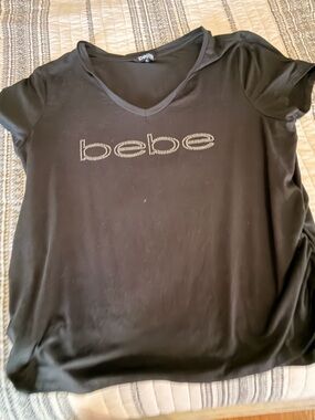 bebe Black Crewneck Tee with Silver Logo